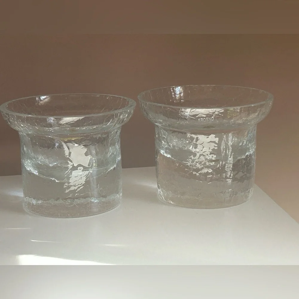 Set of two Krosno Poland Crackle candle/votive holders. Crate & Barrel